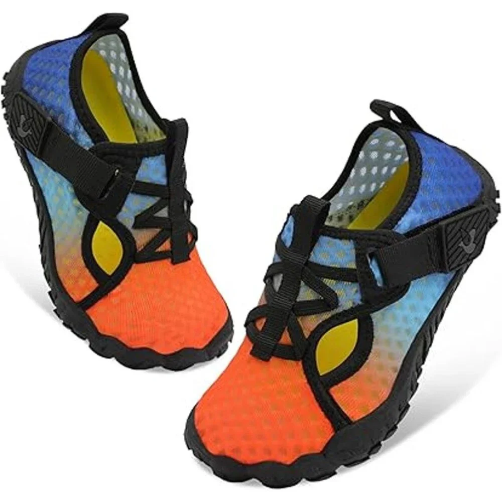 LeIsfIt Little Boys Size 11 Blue Orange Hook Loop Slide On Non Skid Water Shoes
